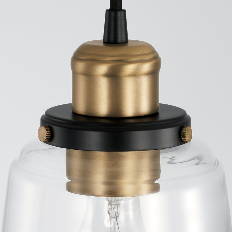 Janelle 1 - Light Single Pendant, Matte Black/Aged Brass