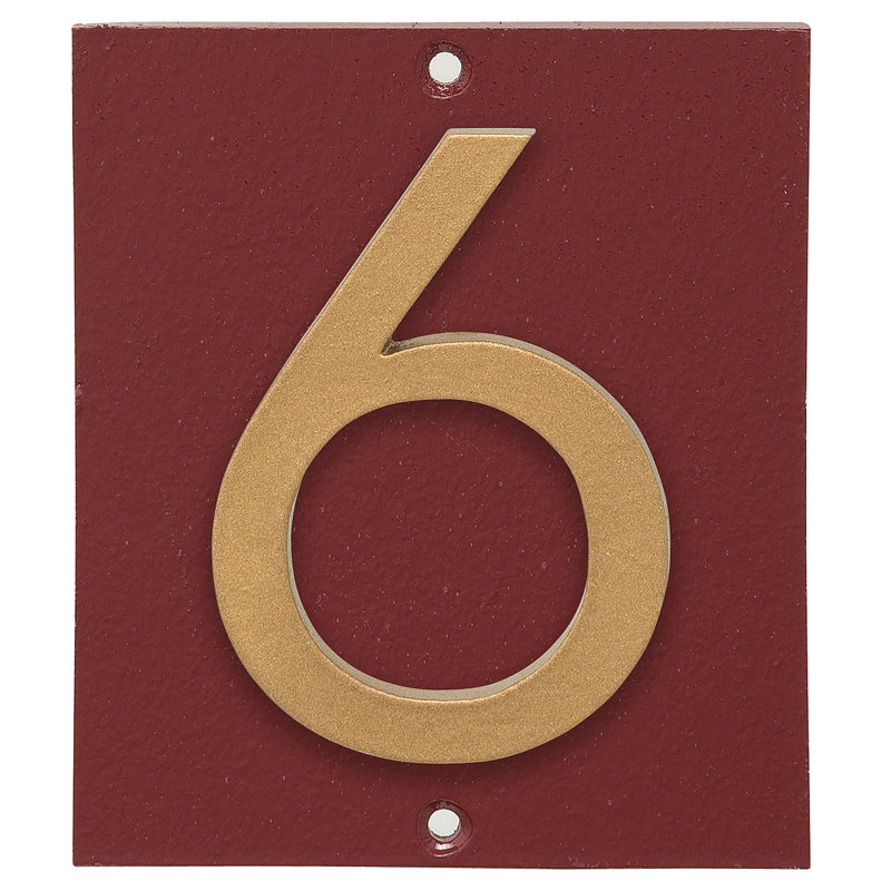Plaque d’adresse murale sur 1 ligne flottante, Rouge brique, Or, Oui