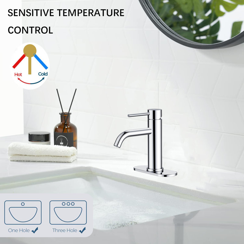 Monolith Single-Hole Bathroom Faucet With Metal Pop-Up Drain & Supply Lines, Chrome