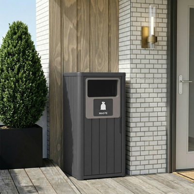 35.44"H Waterproof Weather-Resistant Resin Trash Can For Patio And Kitchen(Black)