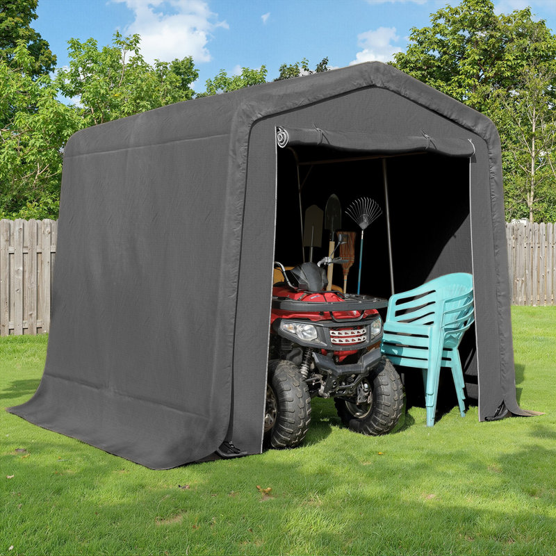 Heavy Duty Outdoor Storage Shelter, Garage Shed with 2 Roll Up Zipper Door, Galvanized Steel Frame for Motorcycle, Bike & Lawn Equipment (8x8ft, Black)