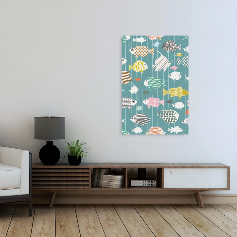 Poissons aux motifs colorés, abstrait, géométrique, océan tropical, affiche murale, H 48 po x l 32 po