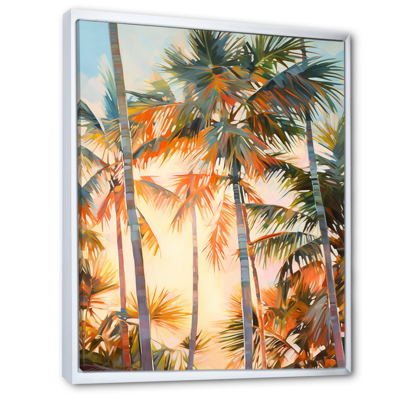 Pyles " Palm Trees Romantic Impression I ", 44" H x 34" W x 1.5" D, White Floater Framed
