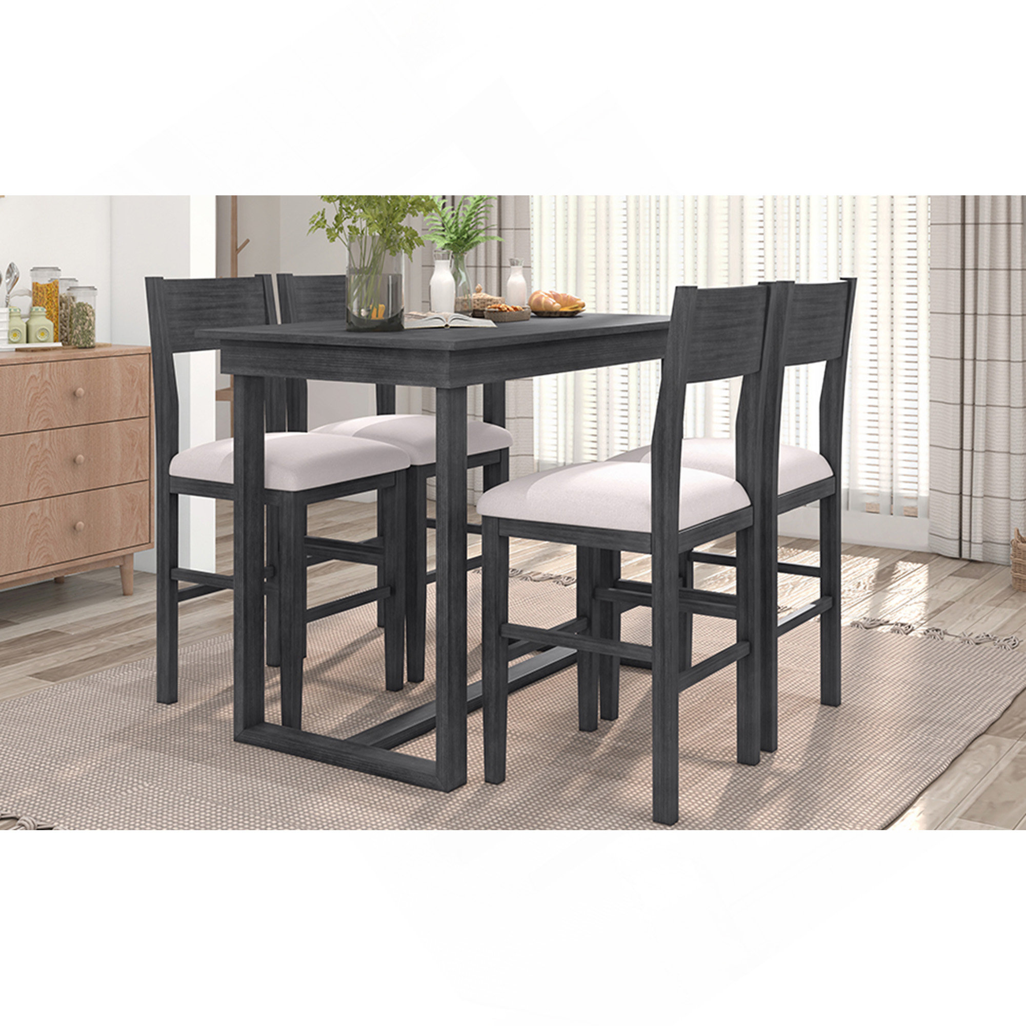 August Grove TOPMAX Farmhouse Counter Height 5-Piece Dining Table Set ...