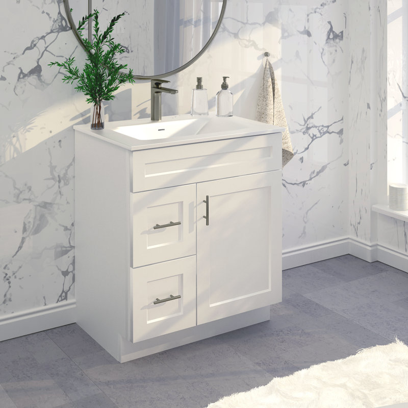 Base de meuble-lavabo 30 po avec armoire à tiroirs en blanc Shaker