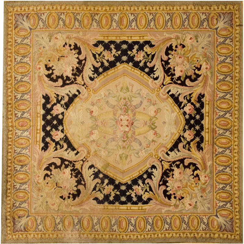 Antique French Floral Medallion Hand Knotted Pile Rug