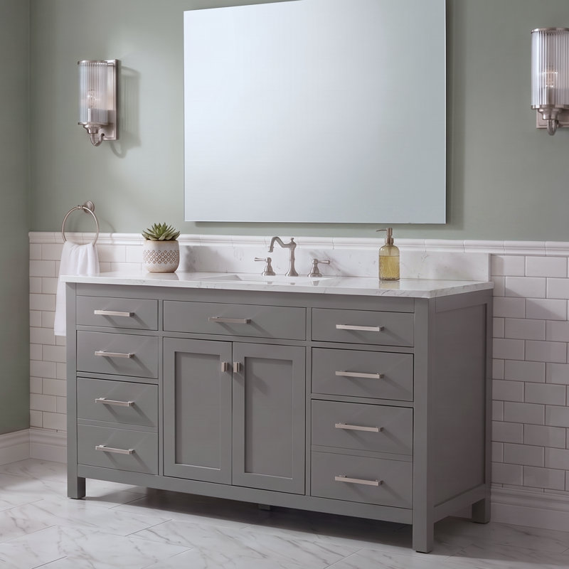 Ensemble de meuble-lavabo simple 60 po Ajhane, Gris / Nickel brossé