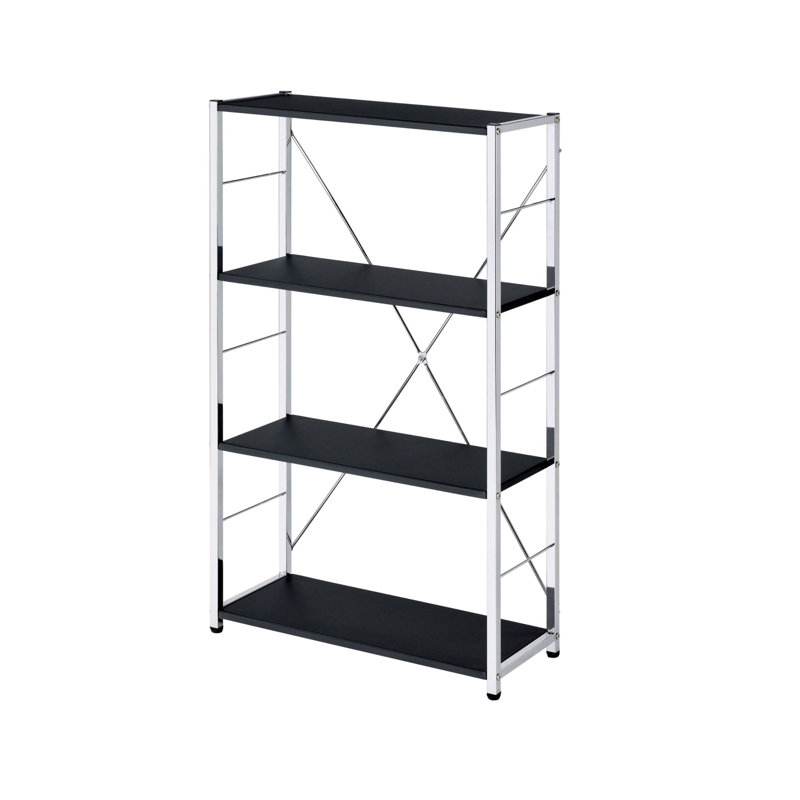 Tennos Rectangular Bookshelf, Black/Chrome, (4 Shelves) 42" H x 24" W x 11" D