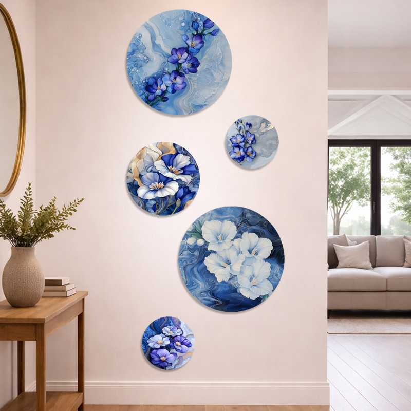 Symphonie éternelle de fleur de freesia bleue - ensemble d'art mural en métal Freesia de 5
