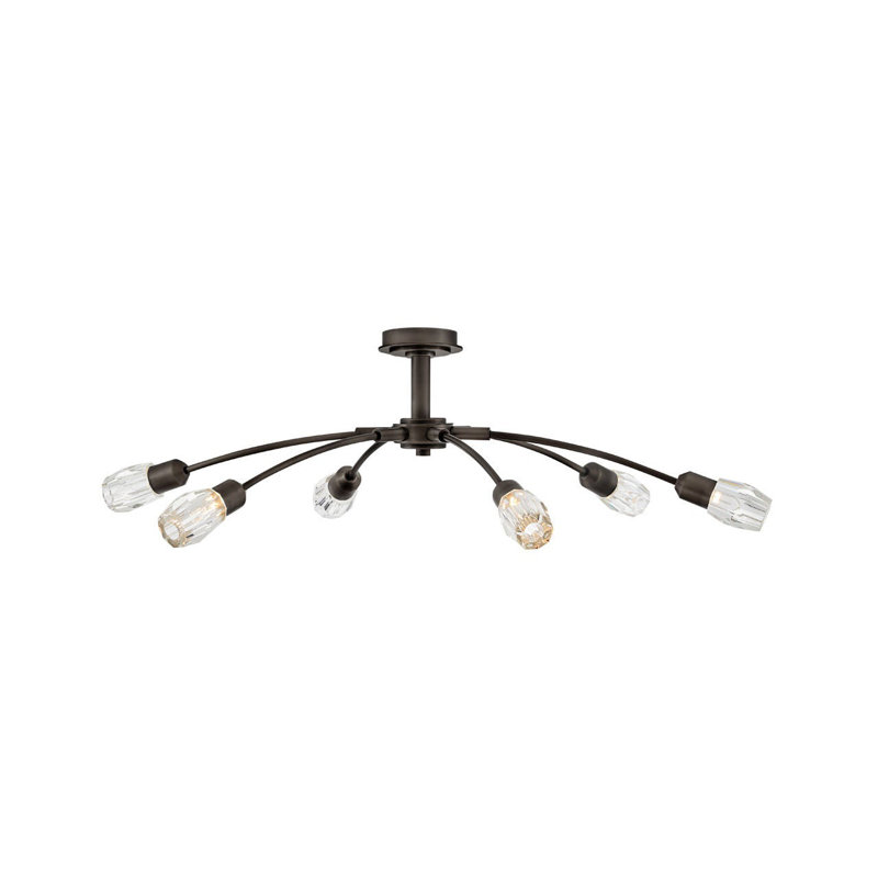 Atera 6 - Light Steel Dimmable Sputnik Modern Linear Chandelier, Black Oxide, 9.5" H x 45" W x 45" D