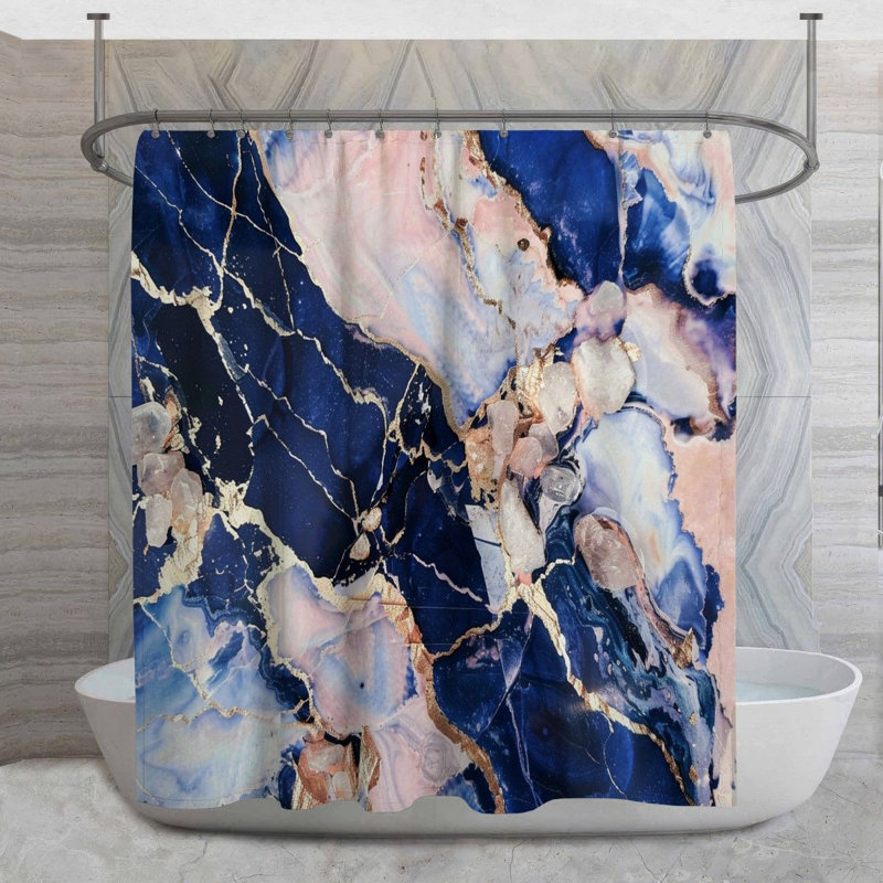 Rideau de douche en marbre à motif abstrait de salle de bain, H 73 po x l 70 po
