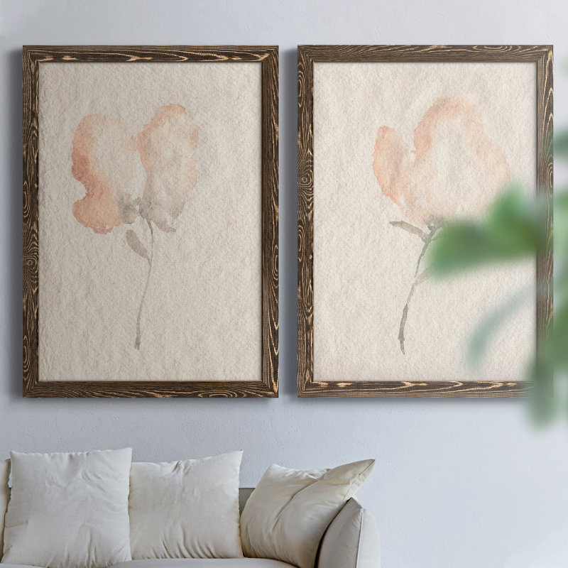 Fleur Petite I - Ensemble de 2 peintures sur toiles encadrées, H 31,5 po x l 47 po x P 1,5 po, Noyer