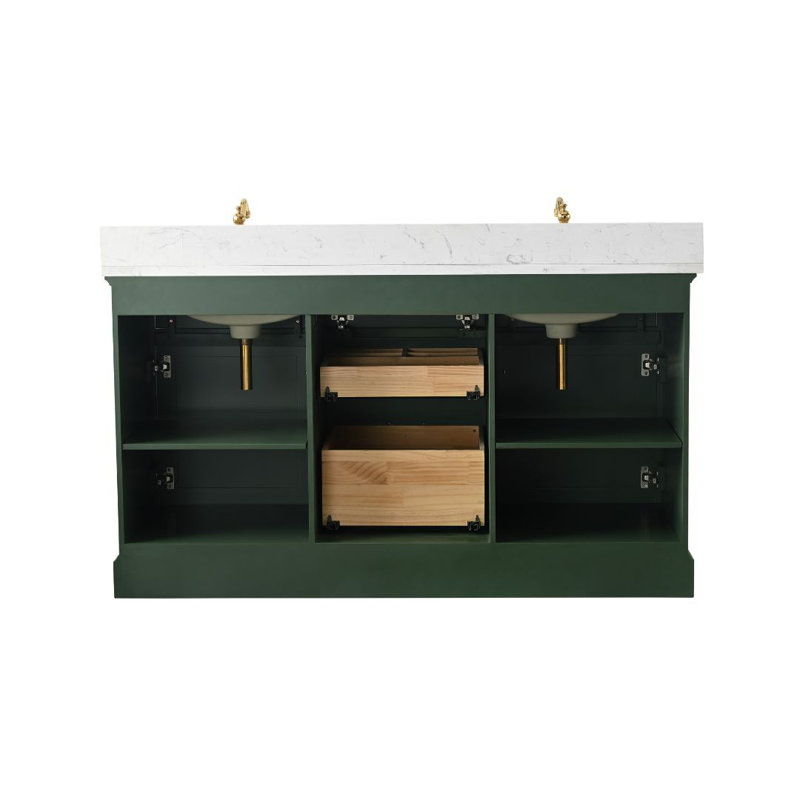 Thompson 60" W Double Vanity, Evergreen/Brushed Gold