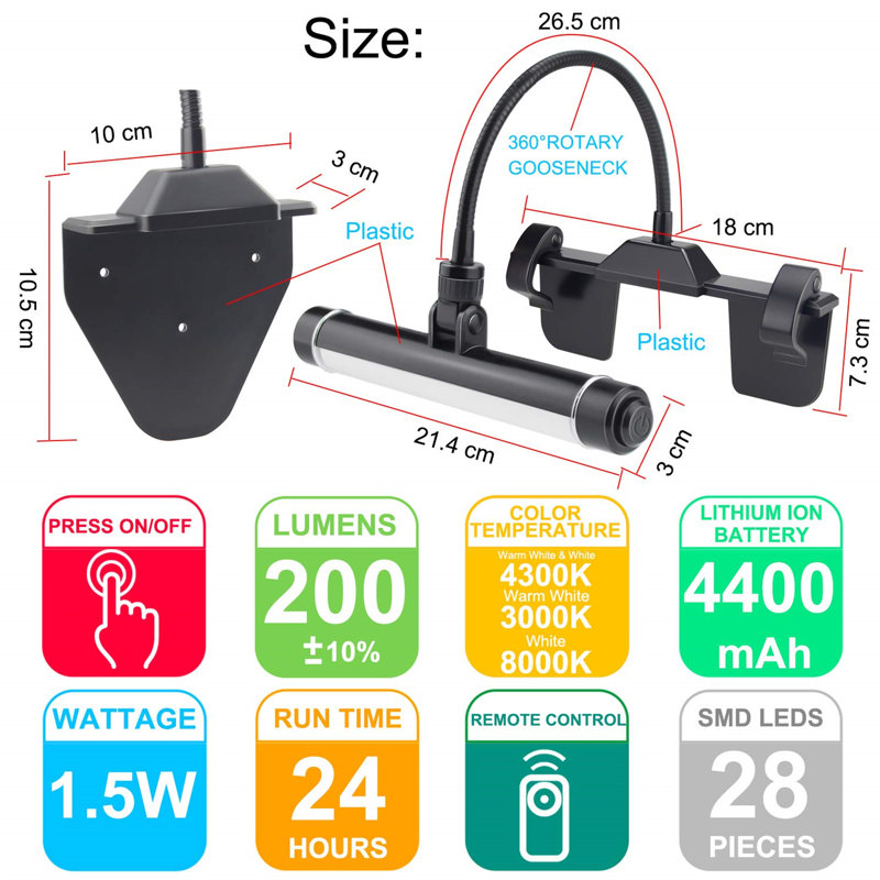 Battery Powered LED Wall Mount Picture Light, Matte Black