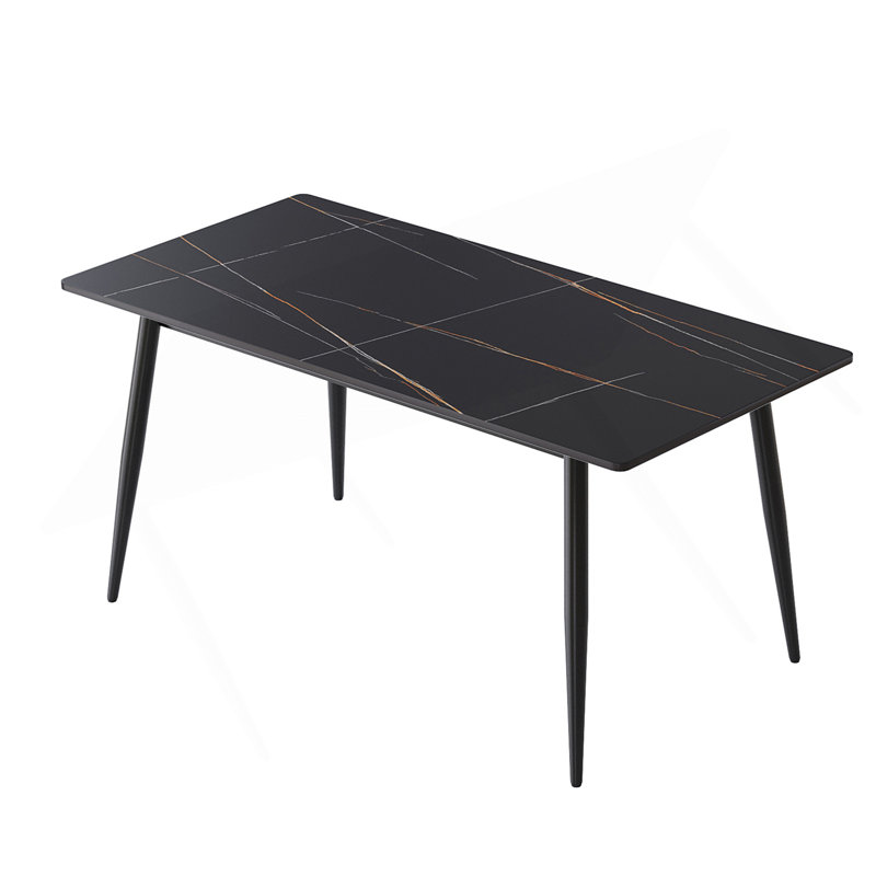 Table de salle à manger 62,99 po Modern Stone, Noir, H 29,53 po x L 62,99 po x l 31,5 po, Noir