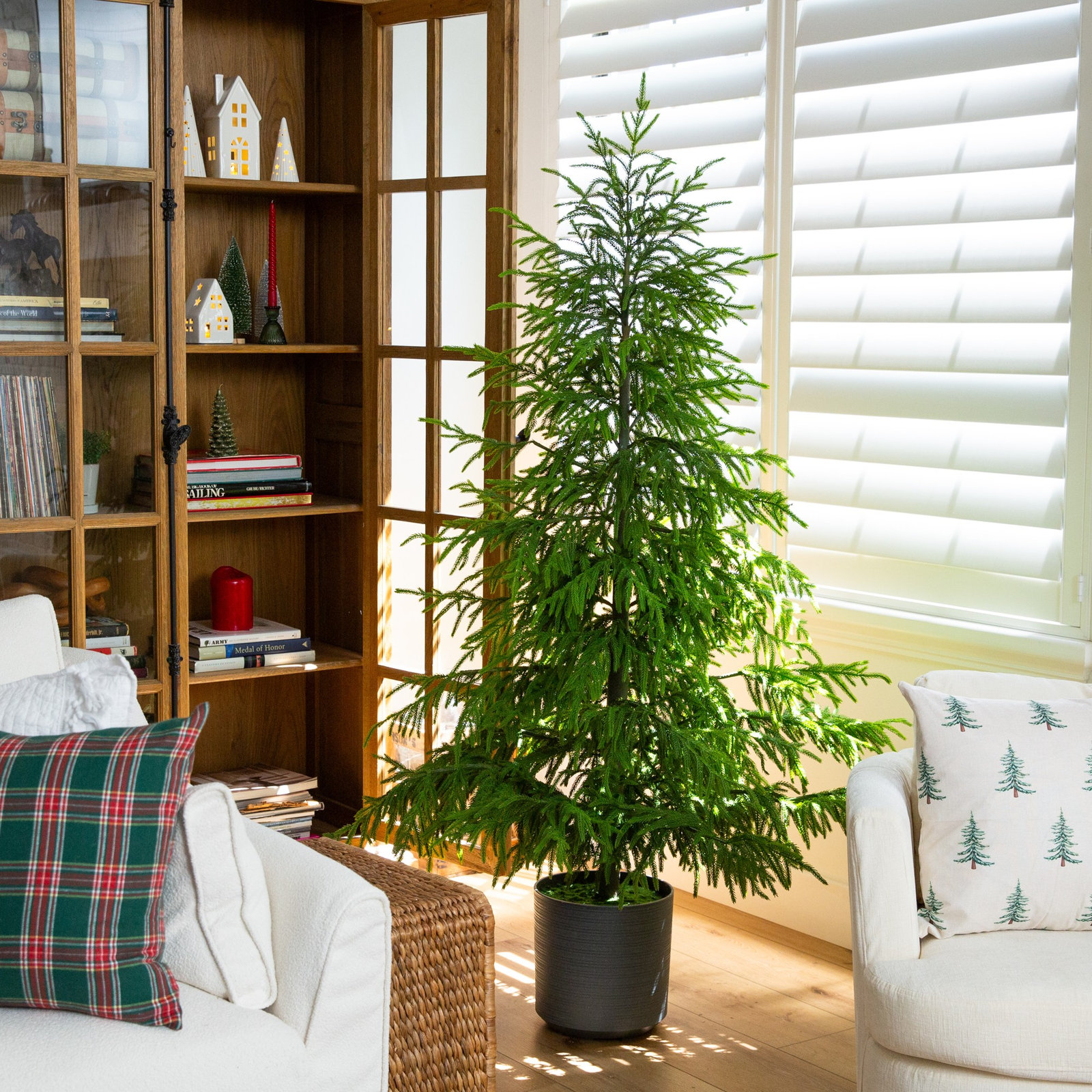 8Ft. Artificial Real Touch Norfolk Island Pine Christmas Tree With Natural Look, 6" H x 40" W x 11" D