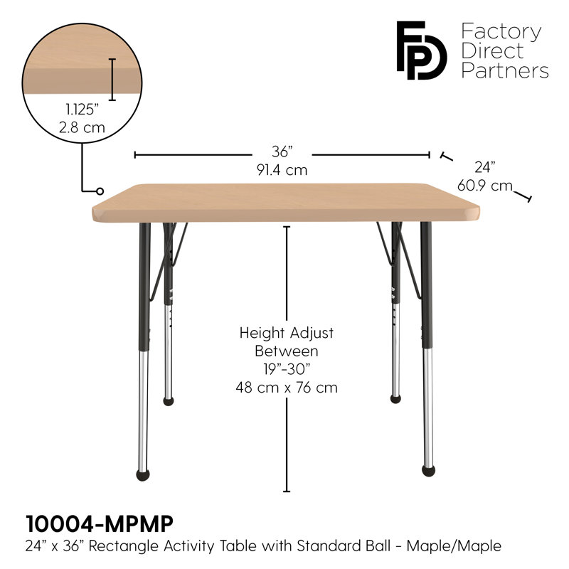 Laminate Adjustable Rectangle Activity Table, Maple