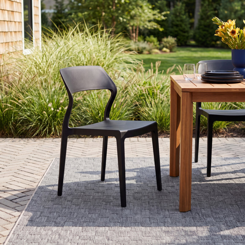 Farrah Stacking Patio Dining Side Chair, Black