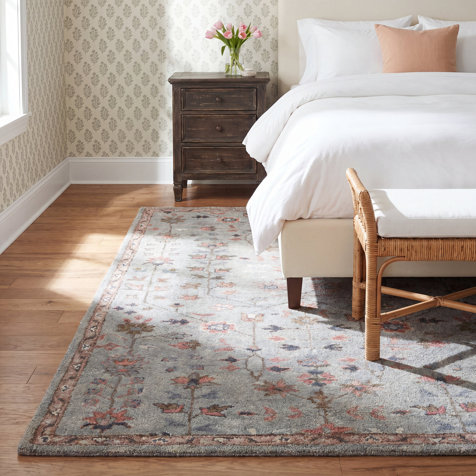 Hand-Tufted Floral Wool Rug, Rectangle 5' x 8'
