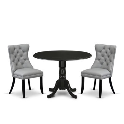 3 Piece Kitchen Table Set Includes a Round Dining Table with Dropleaf and 2 Parson Chairs, Black