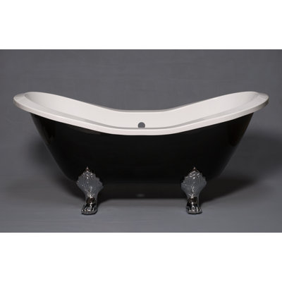 P1160 Summit Black and White 6' Double Slipper Clawfoot Acrylic Tub without Faucet Holes