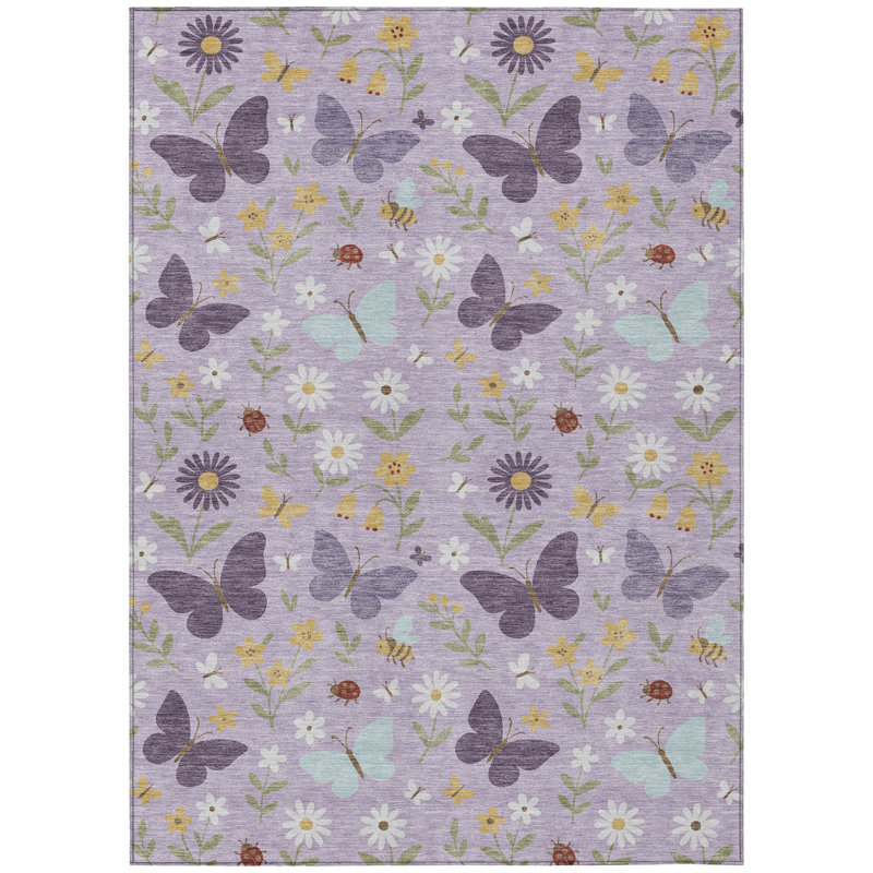 Machine Washable Indoor/Outdoor Chantille ACN2618 Kids Rug, Lavender, 5' x 7'6"