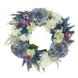 23" Spring Wreath with Hydrangeas, Lilacs and Heather