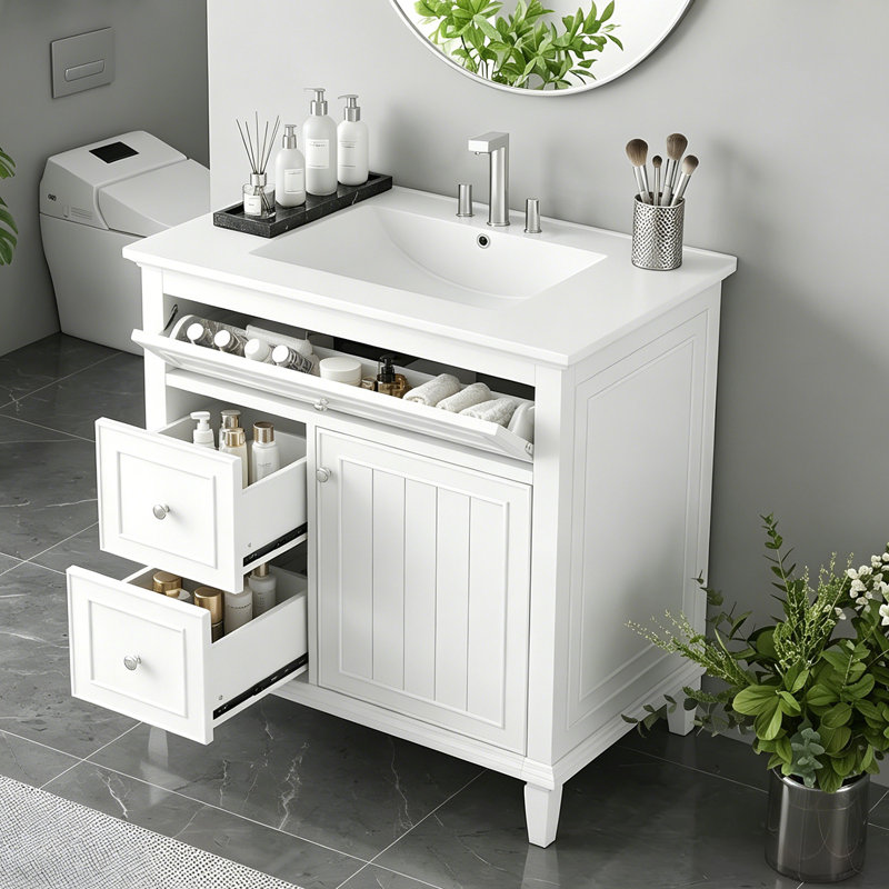 Meuble-lavabo 30 po avec lavabo, Argent, Blanc