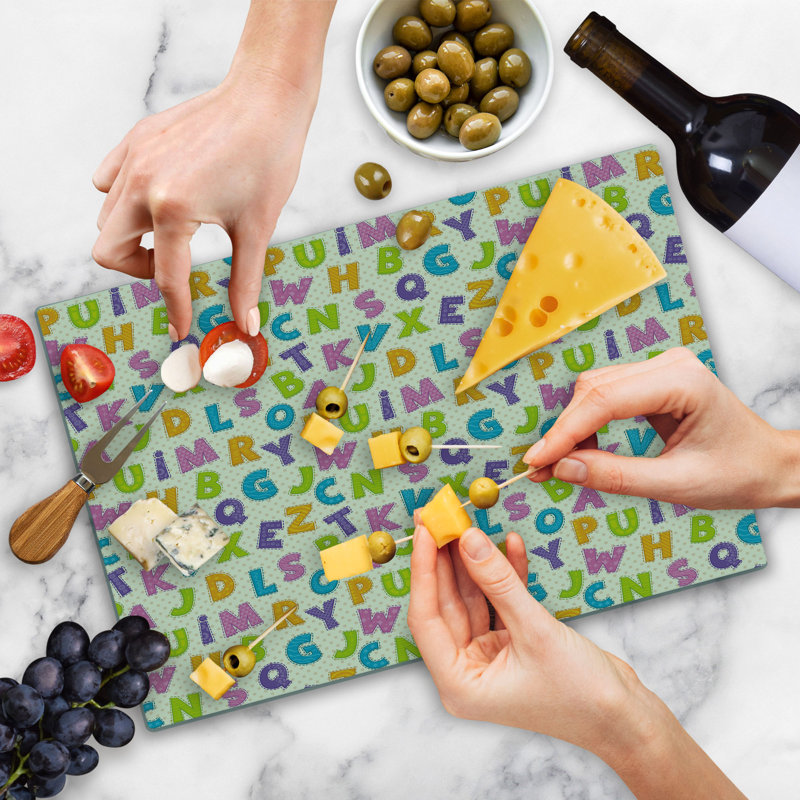 Ambesonne ABC Cutting Board Large Size Letters Alphabet ABC Multicolor