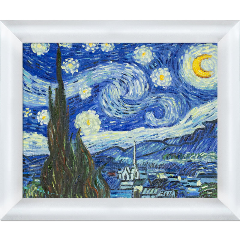 Peinture sur toile, "starry night" par vincent van gogh-picture, H 10,75 po x l 12,75 po x P 2 po, Arrondi blanc moderne