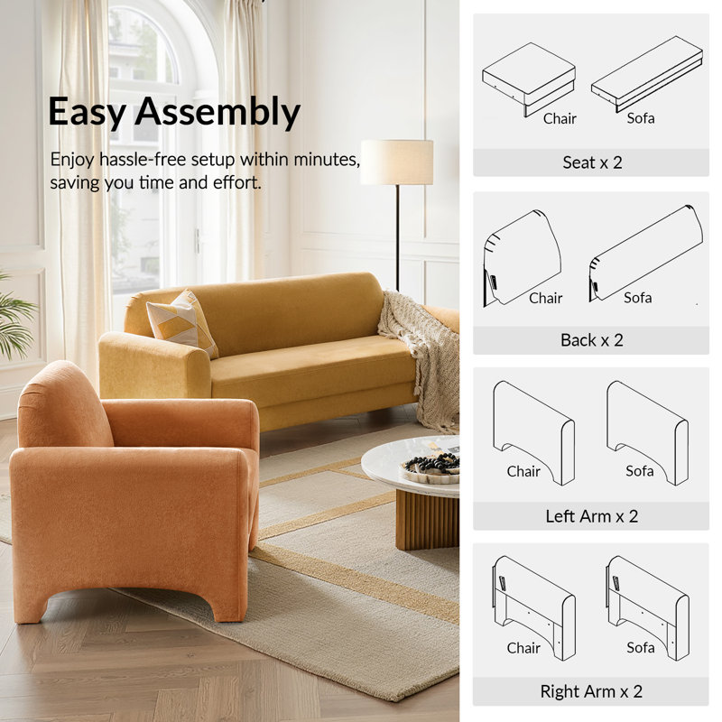 Werts 2-Piece Living Room Set with Sofa And Armchairs, Camel
