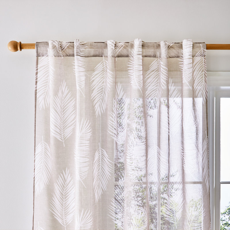 Palm Leaf Voile Curtain Panel, 140 W x 122 D cm