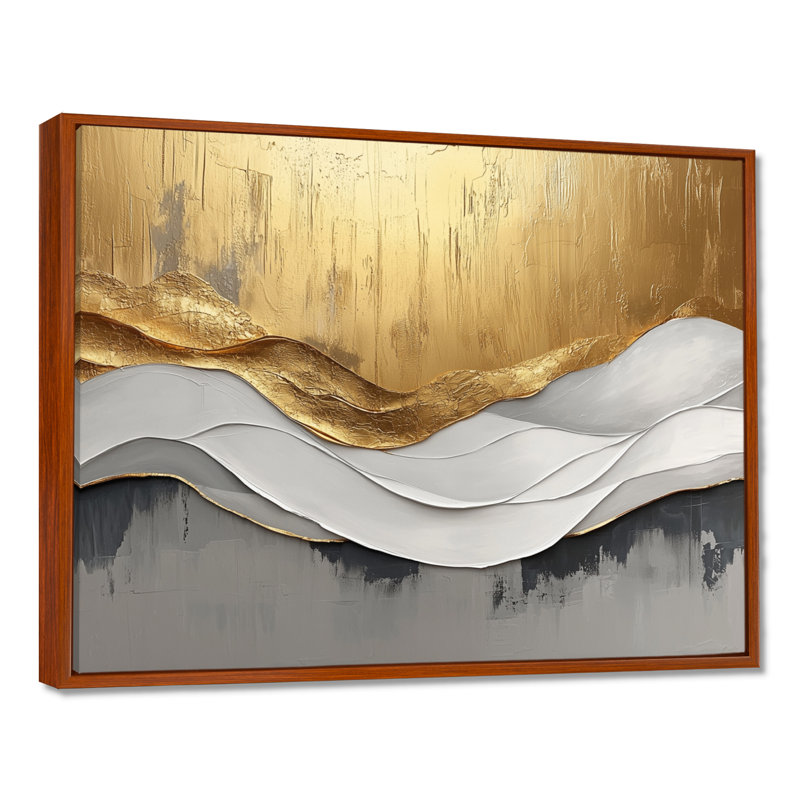 Oplis V - Abstract Large Wall Art, H 30 po x l 40 po, Brun, Cadre flottant