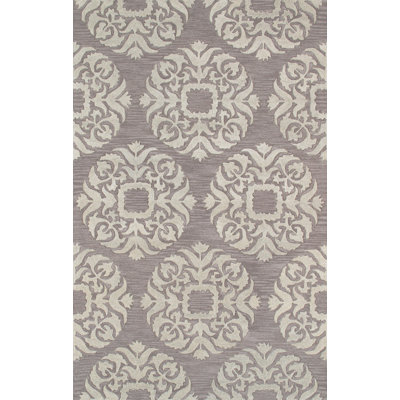 Tapis géométrique gris / beige en coton / laine noué à la main à motif géométrique 5 pi x 8 pi