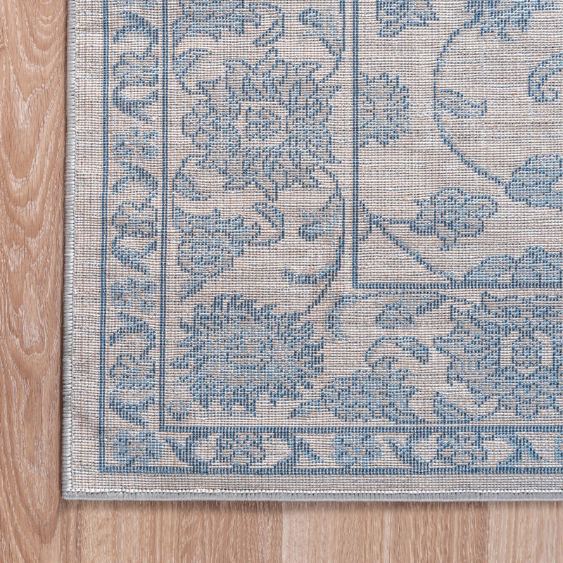 Tapis ivoire / bleu Muth, Tapis de couloir 3 pi 3 po x 19 pi 8 po