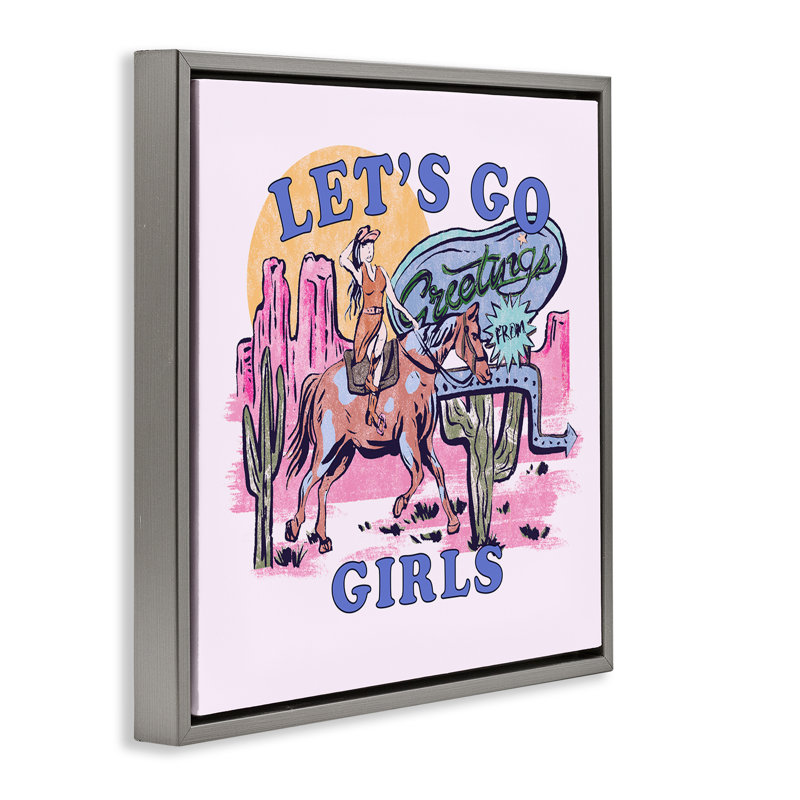 "Western Let'S Go Girls", art mural sur toile flottante par Melissa Wang, Cadre flottant gris lustré, H 18 po x l 18 po