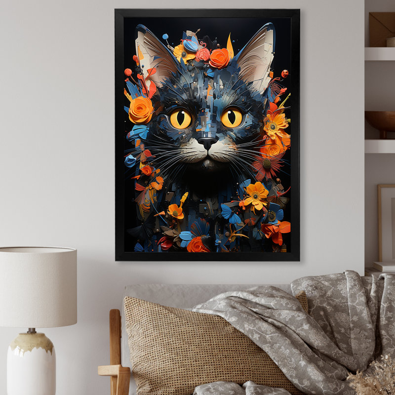 «Pixiebob Pondering Cat Collage», impressions sur toile, H 32 po x l 16 po x P 1 po, Cadre simple noir