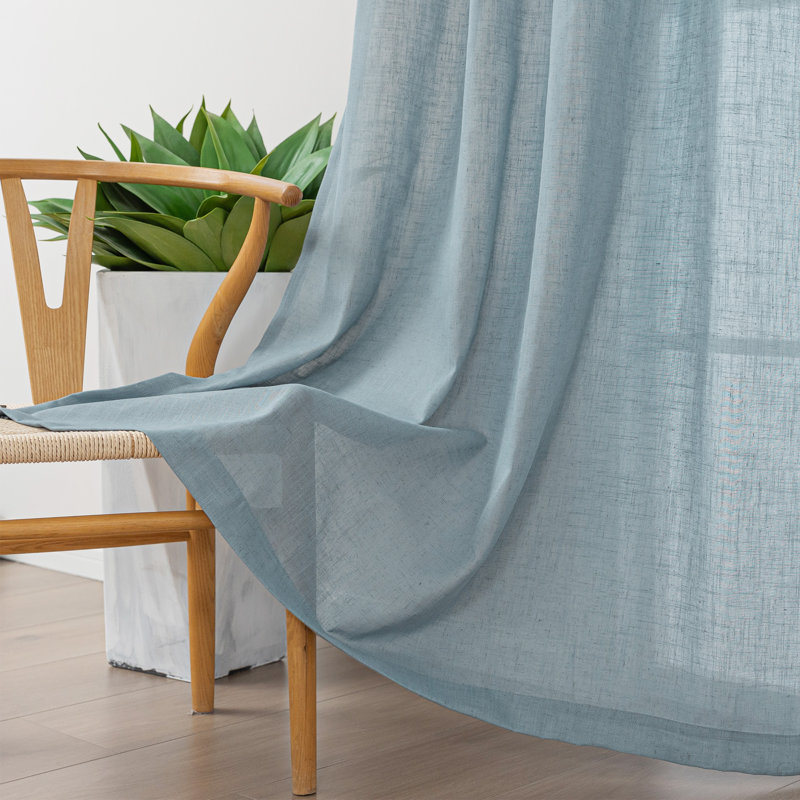 Vollmar Linen Blended Grommet Semi-Sheer Curtain Pair, 52" W x 84" L, Stone Blue