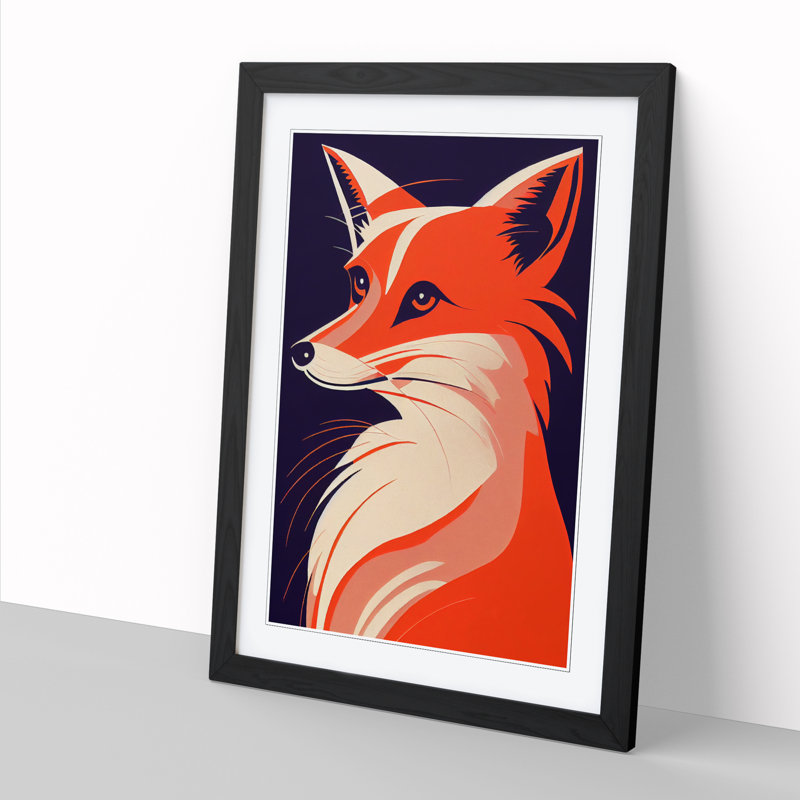 FRM-V0523-1019X Fox Deco Style - Single Picture Frame Print, Black Framed, 64cm H x 46cm W x 2cm D