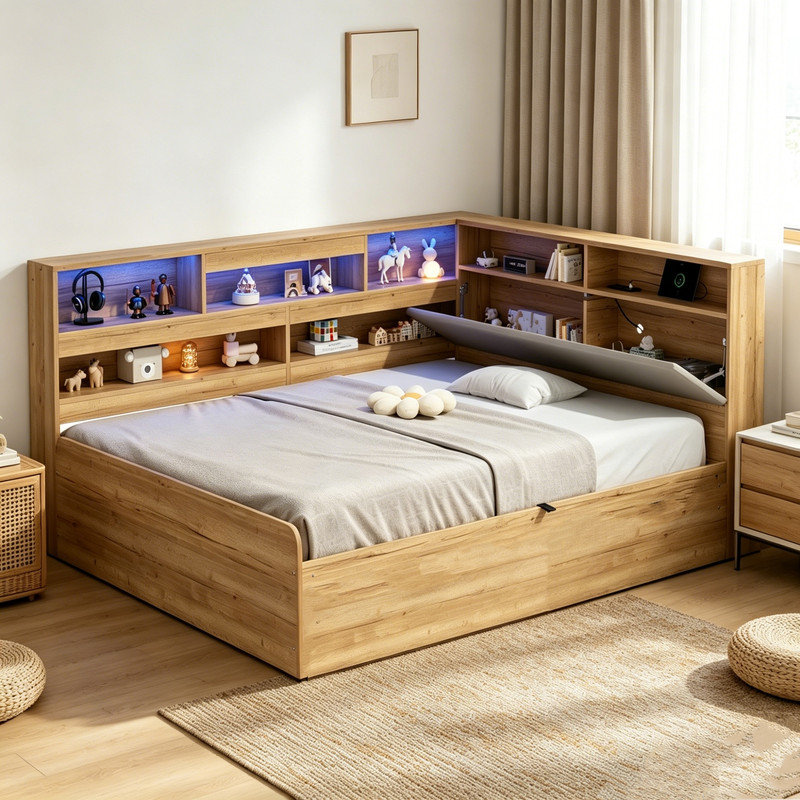Steel Lift Up Storage Bed, 135x190 cm