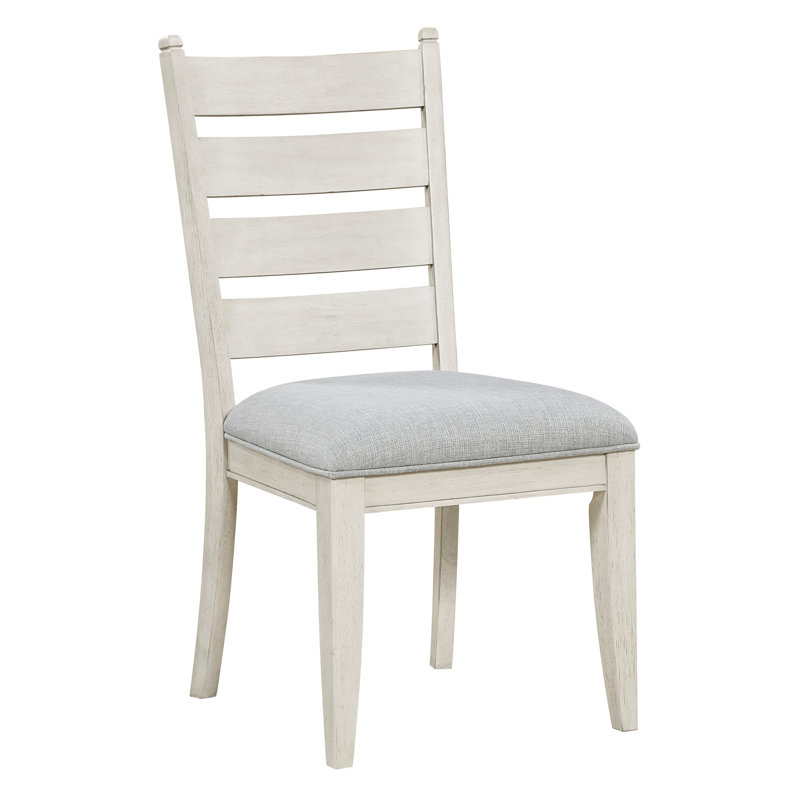 Deux chaises d'appoint de salle à manger, rembourrées grises, finition blanc antique, dossier en bois, blanc, assise rembourrée confortable, pour