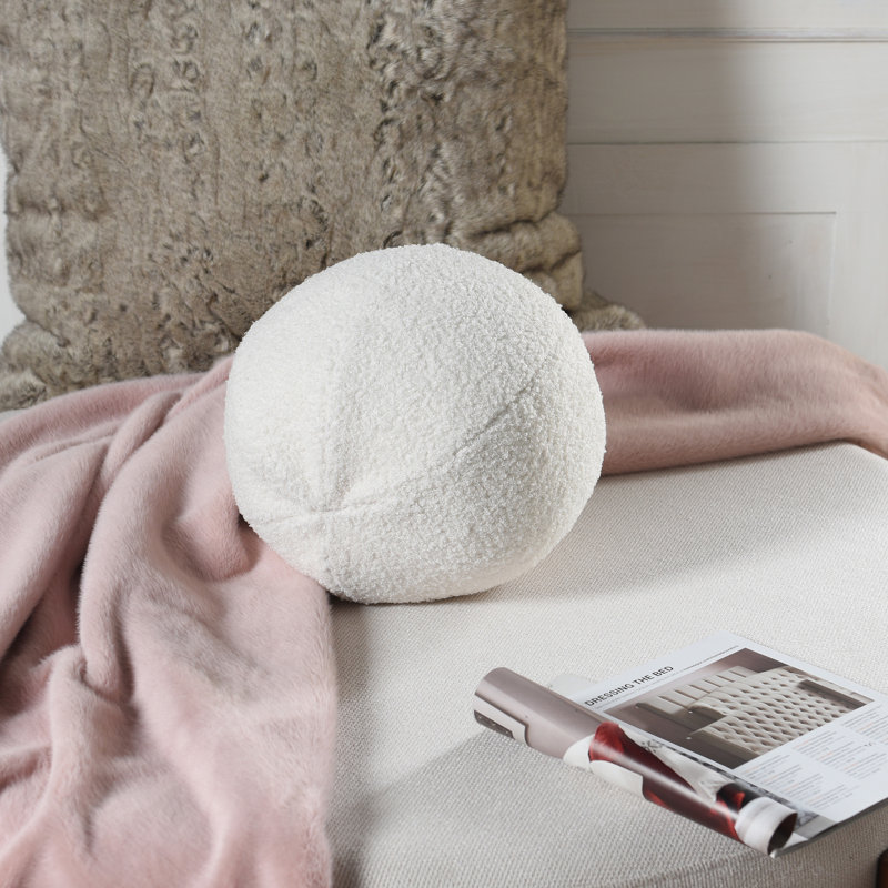 Circle Throw Pillow Feather Throw Pillow, Ivory