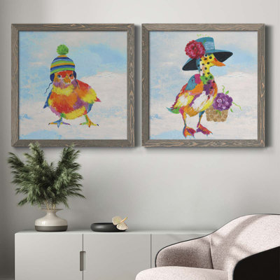 «Groovy Chick and Sky», ensemble de 2 peintures sur toile encadrées