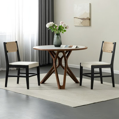 Chaise de salle à manger de 18,5 pouces de large à dossier en canne, chaise d'appoint rembourrée moderne avec dossier en rotin, convenant à la salle à manger, à la cuisine et au restaurant - noir (ensemble de 2)