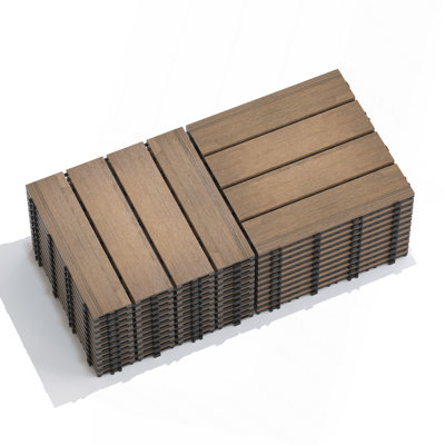 22-Pack 11.8" x 11.8" Interlocking WPC Wood-Plastic Composite Deck Tiles, Waterproof Patio Flooring Tiles, Oak