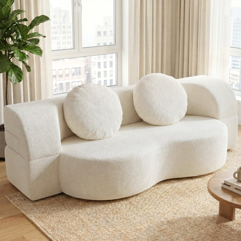  77" Upholstered Convertible Sofa Couch, White
