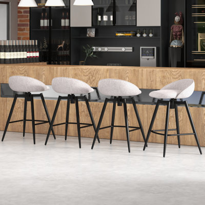  25'' Upholstered Bar Stools Set of 4 w/ Footrest Backrest & Metal Frame Gray
