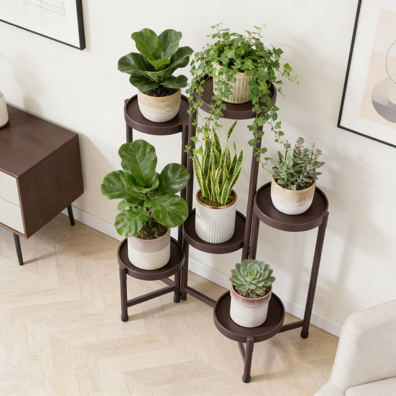 Support de plante d'intérieur en métal à 6 niveaux avec support réglable pour plantes, fer à repasser facile à installer