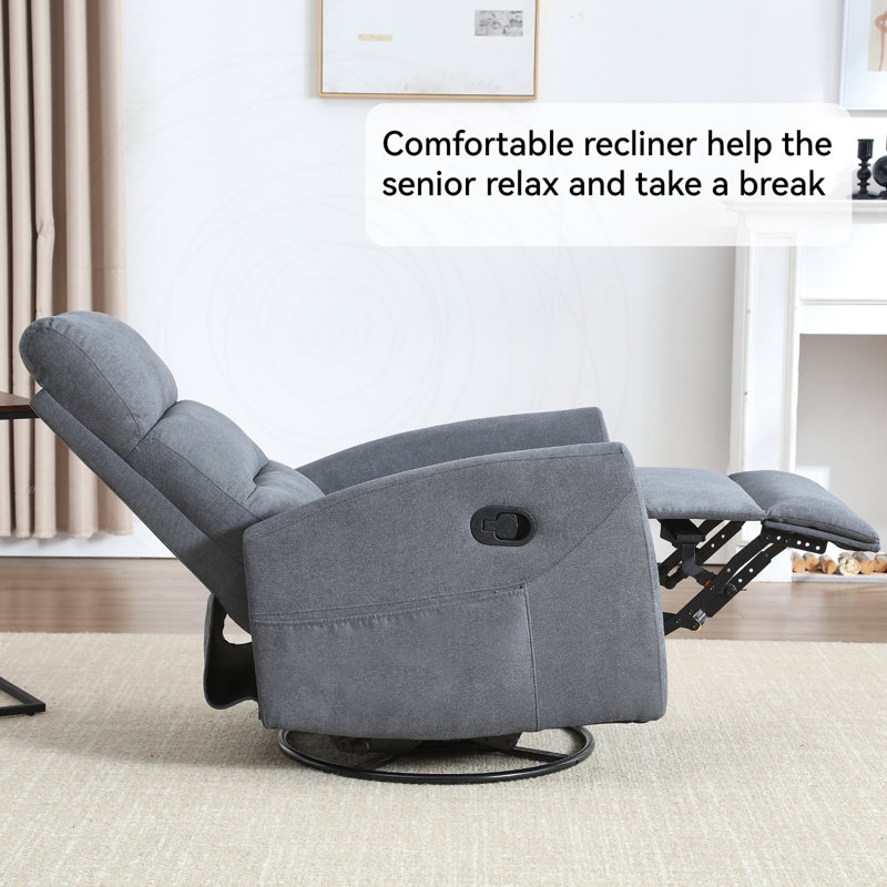 Fauteuil inclinable manuel avec chaise berçante, pivotant et pivotant à 360 °, Tissu jaune, Jaune