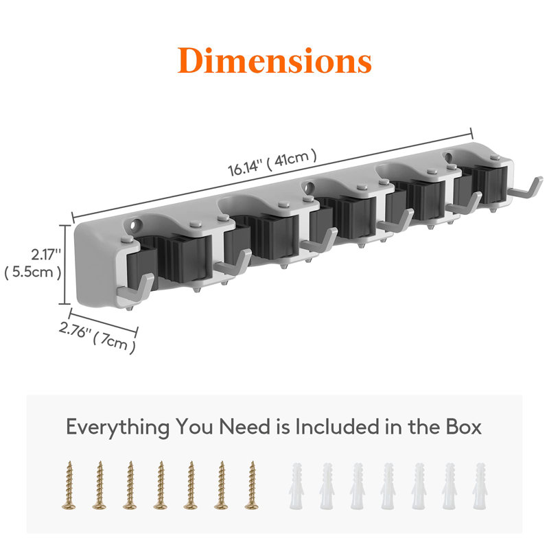 Broom Mop Holder Wall Mounted, Grey
